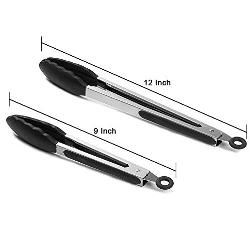 DRAGONN Premium Set of 12-inch and 9-inch Stainless-Steel Locking Kitchen Tongs, Set of 2 - Sturdy, Heavy Duty Tong Set - Great for Cooking, Grilling, and Barbecue (BBQ) (Black) - Thumbnail 4