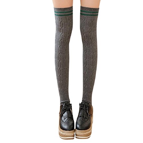 Ikevan Women Girls Thigh High Over The Knee Socks College Wind Warm Soft Knit Cotton Stockings Long Boot Socks Autumn Winter (Dark Gray)