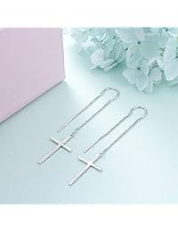 Aretes de plata de ley con forma de corazón abierto y cruz