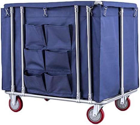 Rectangle Rolling Laundry Sorters Cart with Rag Bag, Commercial Hotel Room Serving Cart Trolley for Dirty Clothes Storage, Blue (Color : Blue, Size : 90×60×85cm)