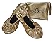 Shoes 18 Women's Foldable Portable Travel Ballet Flat Shoes w/Matching Carrying Case SH18 Gold 7/8