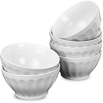 Klikel 6 Pack 18oz White Fluted Soup Bowls - Dishwasher And Microwave Safe Porcelain Dinnerware Set - Large Bowl For Noodle Pasta Cereal Salad - 18oz - 5 1/2 Inch Round