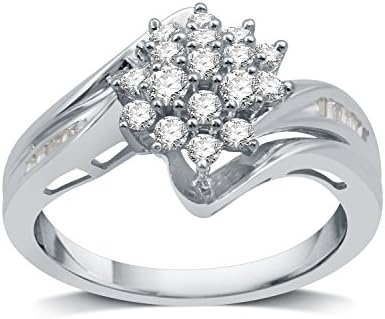 DeCarat 1/2 CT.T.W. Diamond Sterling Silver Cluster Fancy Engagement Ring