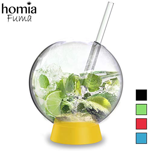 homia Cocktail Ball, Food Smoke Infuser Accessory - Cocktail Ball Glass with Glass Straw for Drink Smoker, 12 Oz (350 ml), Orange