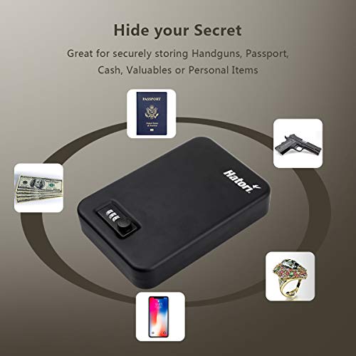 Hatori Handgun Safe Case, Metal Portable Pistol Rifle Gun Cabinet Lock Box Steel 3 Digital Combination Concealed Firearm Storage Car Safety Locker with Security Cable - Thumbnail 2