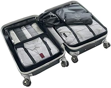 Packing Organizers - Clothing Cubes Shoe Bags Laundry Pouches For Travel Suitcase Luggage, Wrinkle Free Storage Organizer 6 Set Color Black