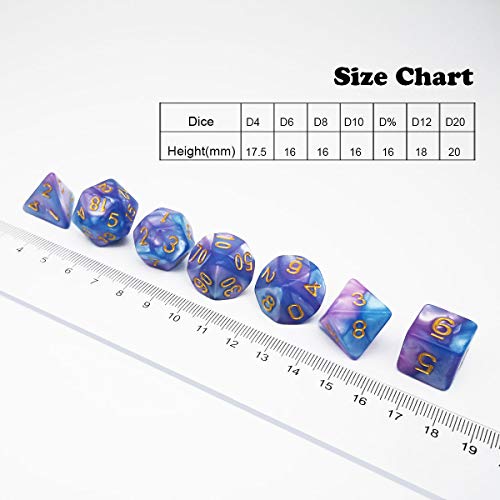 PJOY DND Dice Set Polyhedral D&D Dragon Dice for Dungeons and Dragons Pathfinder Shadowrun Role Playing Games (Baby Blue Purple) - Thumbnail 3