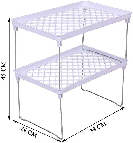 OHELIGO Plastic Folding Rack for Kitchen Storage Sink Cupboard Shelf Organizer Set of 2 White 45x24x38