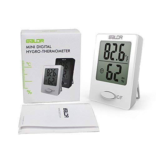 BALDR Mini Digital Portable Versatile Thermometer Hygrometer monitor temperature gauge Humidity with Standing wall Hanging magnet babyroom greenhouse,White