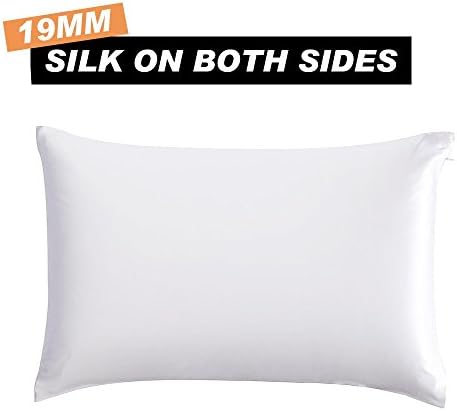 100% Silk Pillowcase for Hair and Skin, Hidden Zipper, Both Sides 19 Momme Mulberry Silk Bed Pillow Case Queen 20x30 inch White