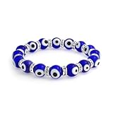 WM KING Evil Eye Beads 10mm Dark Blue Stretch Crystal Bracelet