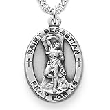TrueFaithJewelry Sterling Silver Oval Saint Sebastian Patron of Athletes Medal, 7/8 Inch