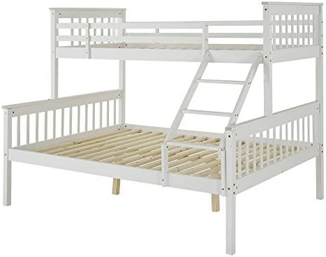 Feifeiyo 1xSingle (3ft) & Double (4ft 6") Size Bunk Beds Wooden White Bedroom - Twin Sleeper No Mattress