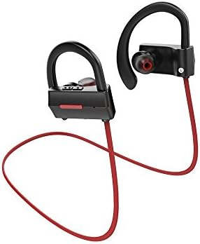 Bluetooth Headphones Wireless 4.1+EDR Earbuds Stereo Earphones, Noise Cancelling Sweatproof Headset Secure Fit for Sports with Built-in Mic (Red)