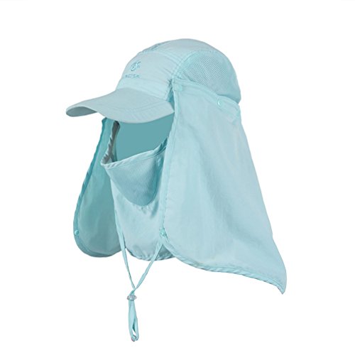 TETOP Quick Dry Fishing Hunting Neck Flap Protection Large Hat Sun Cap Sky Blue