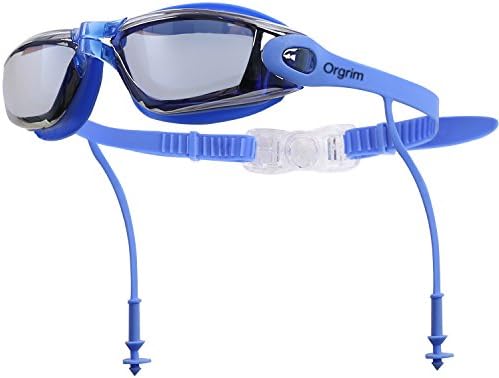 Orgrim Swimming Goggles with Siamese Ear Plugs - UV Protection Anti Fog - Best Adult Swim Goggles (Blue) (Blue)