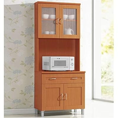Pemberly Row Kitchen Cabinet in Cherry for Storage and Organization