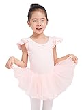 Dancina Girls Leotard Dress Ruffle Sleeve Full Front Cotton Lining 5 Ballet Pink