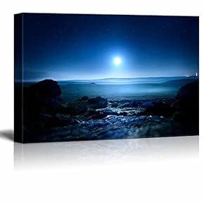Beautiful Scenery Landscape Moonlight View Glowing Mist from Moonlight Over Dartmoor UK - Canvas Art Wall Art - 12" x 18"