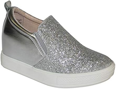 silver glitter wedge sneakers