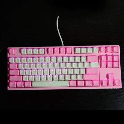 Double Shot PBT Keycaps SENREAL 108 Backlit Key Caps Dyed Shine Through Keycap OEM Profile Top Printed Keyset for 61/87/104/108 Cherry MX Switches Gaming Mechanical Keyboard (Pink&White)