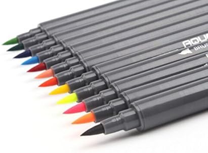 Dual Tip Brush Watercolour Effect Calligraphy Pen with Fineliner Pens for Colouring Books Adults Manga - Set of 12