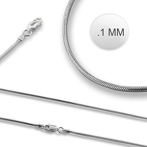 Italian Solid Sterling Silver Rhodium Plated Round Snake Chain 025 - .1MM Elegant Nickel Free Necklace with Lobster Claw Clasp Closure