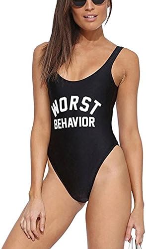 MNLYBABY Women's Letter Print One Piece Monokini Bikini High Cut Backless Swimsuit