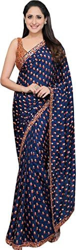 Indian Designer Collection Blue Color Designer Women's Saree Chanderi Cotton Bollywood Party Indian Wear Sari 01