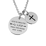 omodofo Christian Necklace Bible Verse Cross Pendant Prayer Charm Necklace Faith Religious Jewelry for Women (God is Greater Than The Highs and lows)