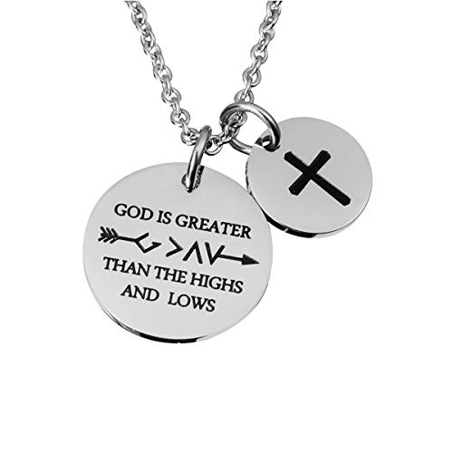 omodofo Christian Necklace Bible Verse Cross Pendant Prayer Charm Necklace Faith Religious Jewelry for Women (God is Greater Than The Highs and lows)