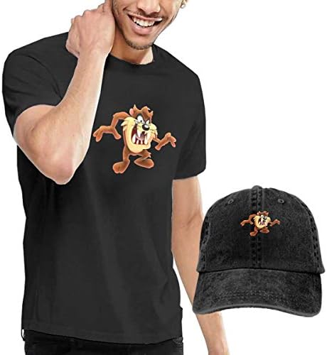 Looney Tunes Tasmanian Devil Taz Fashion Men's Sport Short Sleeves and Cowboy Hat Black