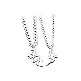 Grenf® Fashion 2016 Various Birthday Gift Heart Deer Head Horn Necklace Heart Shape Elk Splice Necklace Animal Skull Pendant for Couples (Heart Shape Elk Splice Pendant - Silver(one pair))
