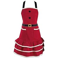 DMtse Santa Christmas Kitchen Apron with Pocket and Extra Long Ties, 31 x 25.5 inch Cute Women Cotton Ruffle Apron for Christmas Mrs. Claus