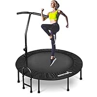 MOVTOTOP Indoor Fitness Trampoline Folding 48 Inch with Adjustable Handrail and Safety Pad, Exercise Trampoline Rebounder for Kids Adults (Black)