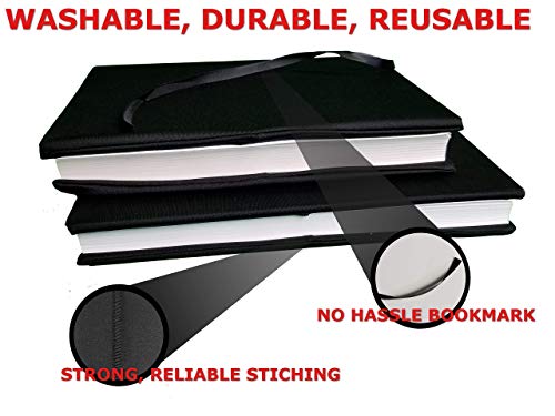 Book Protector with Sewn in Book Marker (Black) 6 Pack Stretchable Book Cover Washable Reusable Durable for Hard Book Cover
