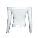 Soulomelody Womens Slim Fit Off Shoulder Crop Tops Lightweight Long Sleeve Rib-Knit Tee Tube Pullover for Summer White