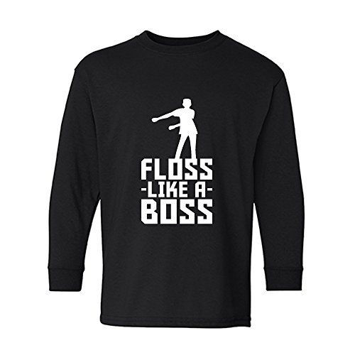 Floss Like a Boss - Flossin Dance Youth Long Sleeve T Shirt - Large - Black
