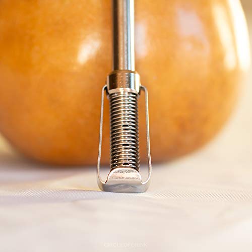 Circle of Drink - Handcrafted Natural Yerba Mate Gourd (Calabash Mate Cup) with Aplaca Steel Brim - with Stainless Steel Bombilla (Mate Tea Straw) - Thumbnail 2