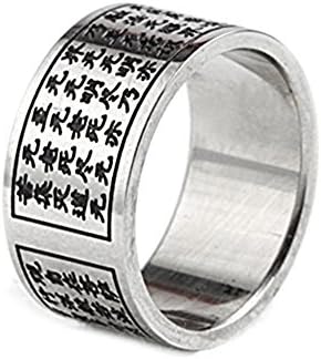 Geminis Jewelry Ancient Chinese Character Buddhist Scriptures Stainless Steel Ring Finger Band