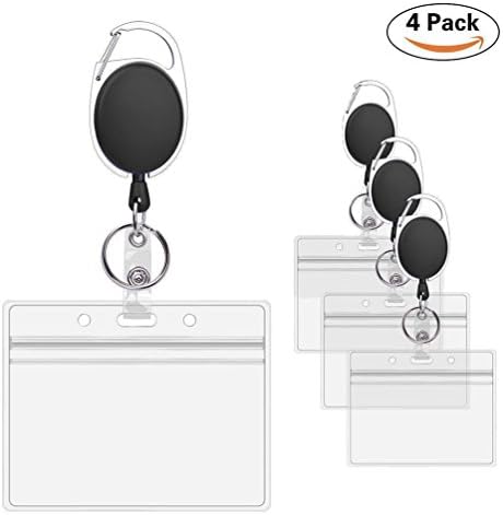 Retractable Badge Holder Carabiner Reel Clip On ID Card Holders And Key Ring,Pack of 4