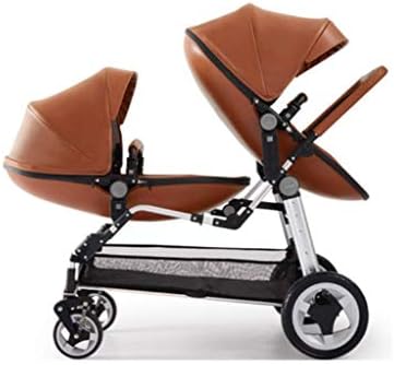 High-end Twin Stroller - High Landscape Eggshell Baby Stroller Can do Reclining Can Put Two Babies, Suitable for Babies 0 to 3 Years Old,Brown