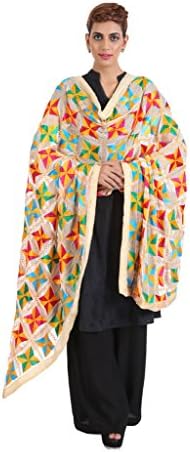 Narangi Women's Narangi Women Phulkari Embroidered Dupatta/Scarf/Wrap/Stole Free Size White