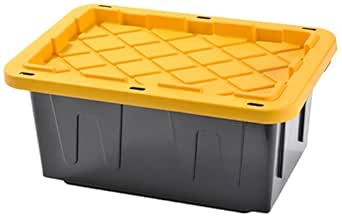 Caja de almacenamiento de plástico resistente, 15 galones, color negro