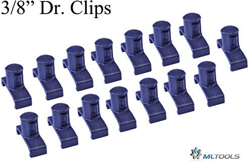 MLTOOLS 3/8 Inch 15 piece Black Dura pro Twist Lock Socket Organizer Clips with 96 ID Stickers - Made in USA