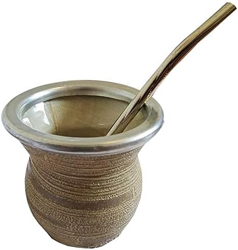 Leather and Glass Yerba Mate Gourd Set with Bombilla Straw (Printed)
