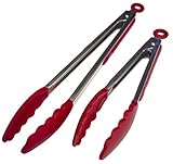 StarPack Premium Silicone Kitchen Tongs 2 Pack (9-Inch &amp; 12-Inch), Bonus 101 Cooking Tips (Cherry Red) (Kitchen)