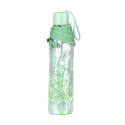 1pc Three Fold Umbrella Women Transparent Clear Cherry Blossom Mushroom Sakura Folding Sunshade Rain Umbrellas by Xiaolanwelc (Green)