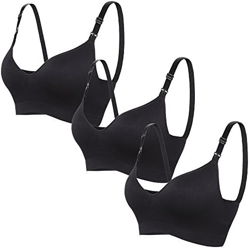 MASFEARS 3PACK Seamless Breastfeedin Push Up Nursing Bra Maternity Bras Balck M