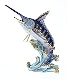 Marlin Fish Trinket Box, Hand Set Clear Swarovski Crystal, Hand Painted Blue Enamel Over Solid Pewter Base, Inside Of Box with Lovely Enamel, Comes in Beautiful Gift Box, L 3.50 x H 3.75 x W 1.50